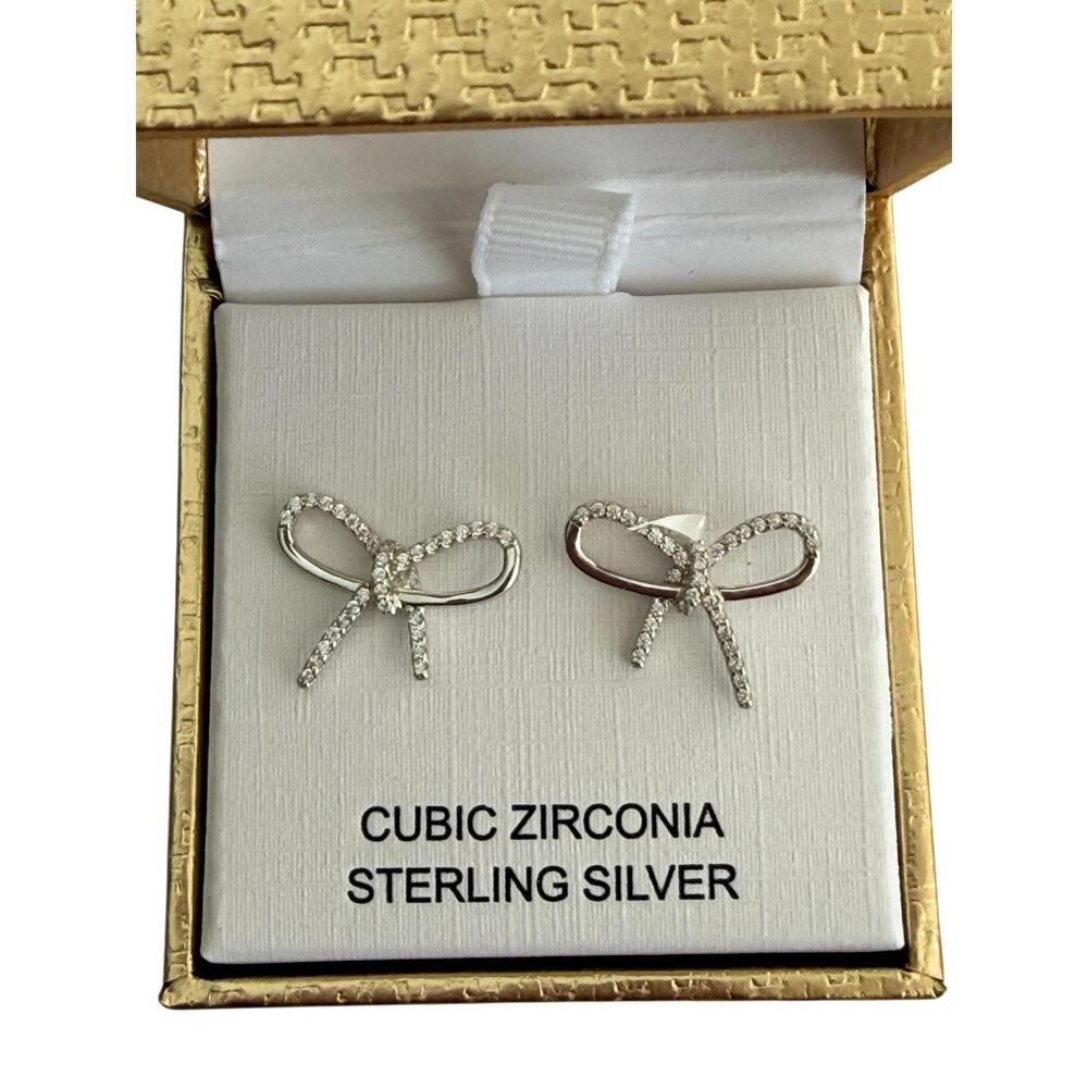 New Charlotte & Lexi Sterling Silver Bow Stud Earrings - Picture 1 of 4